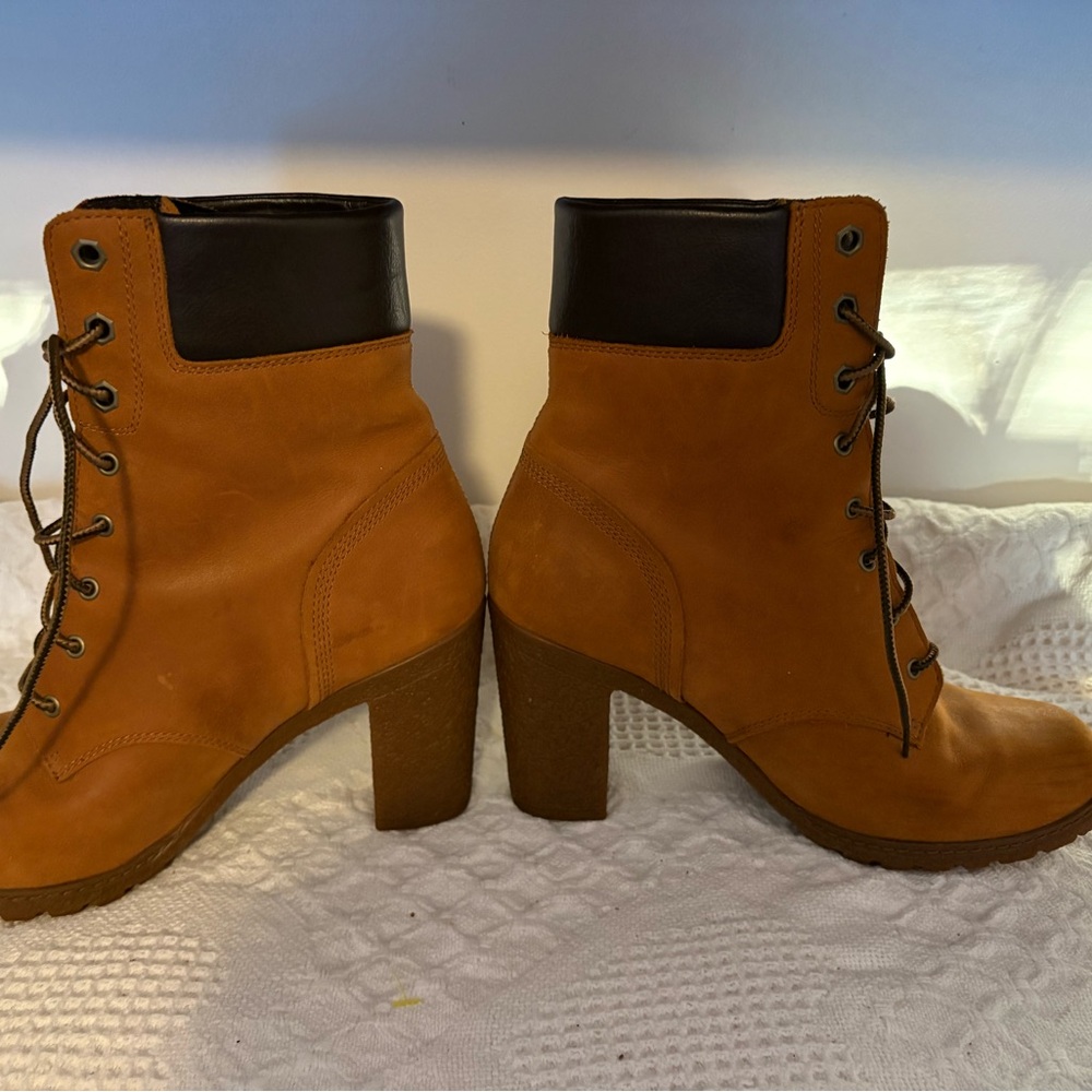 Timberland Arlington High Heel Boot Leather Women's Brown Lace-Up Boots SZ 9